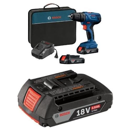  Bosch GSR18V-190B22 18V Compact 1/2 Drill/Driver Kit with (2) 1.5 Ah Slim Pack Batteries with 2.0 AH battery