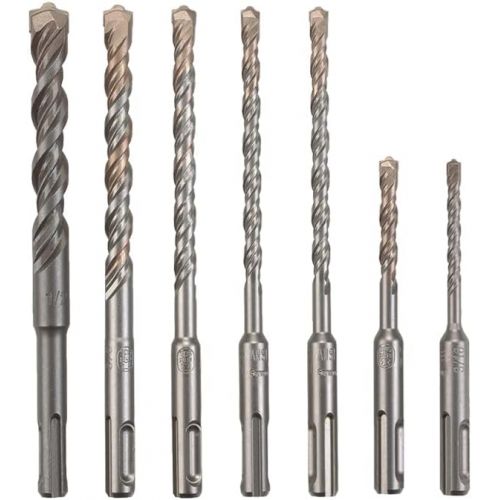  BOSCH 7 Piece Carbide-Tipped SDS-plus Rotary Hammer Drill Bit Set with Storage Case HCK001, Gray