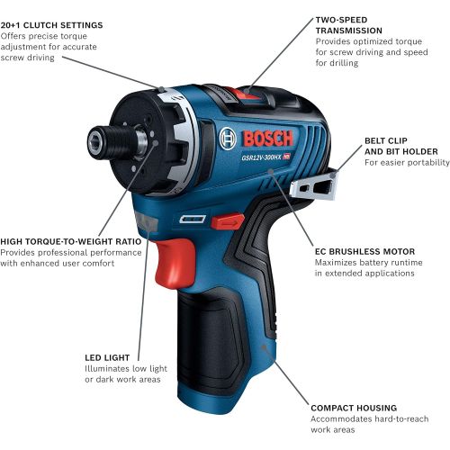  BOSCH GSR12V-300HXN 12V Max Brushless 1/4 In. Hex Two-Speed Screwdriver (Bare Tool)