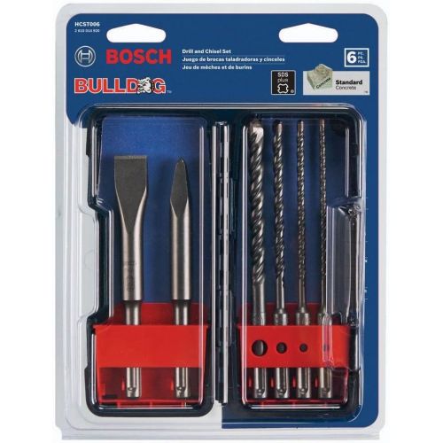  Bosch GBH2-28L 1-1/8 SDS-plus Bulldog Xtreme Max Rotary Hammer and 6 Piece SDS-plus Masonry Trade Bit Set, Chisels and Carbide, HCST006