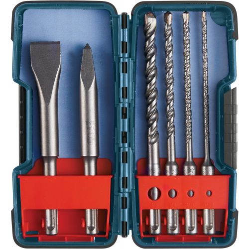  Bosch GBH2-28L 1-1/8 SDS-plus Bulldog Xtreme Max Rotary Hammer and 6 Piece SDS-plus Masonry Trade Bit Set, Chisels and Carbide, HCST006