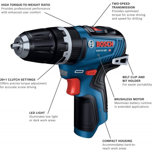  Bosch GSB12V-300N 12V Max Brushless 3/8 In. Hammer Drill/Driver (Bare Tool)