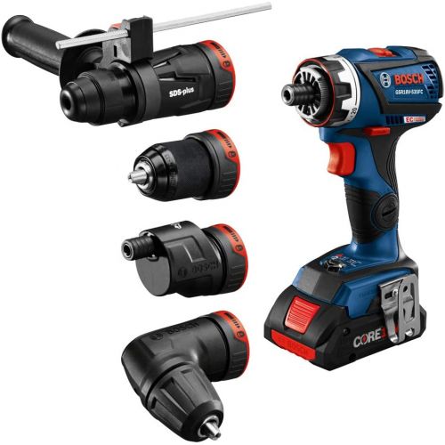  Bosch GSR18V-535FCB15 18V EC Brushless Connected-Ready Flexiclick 5-In-1 Drill/Driver System and (1) GFA18-H SDS-plus Rotary Hammer Attachment with Side Handle