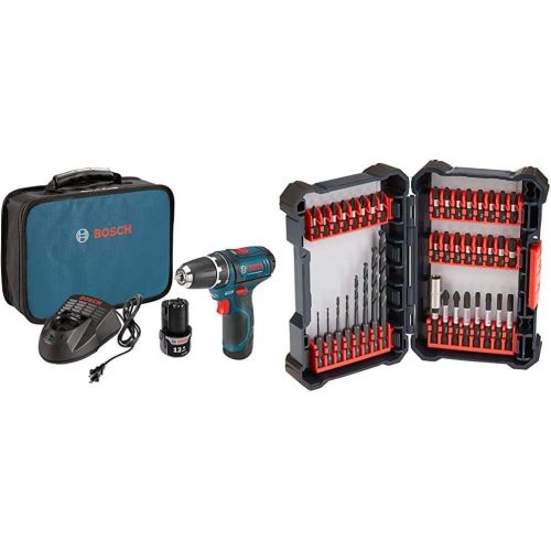  Bosch Power Tools Drill Kit - PS31-2A - 12V, 3/8 Inch, Two Speed Driver, Cordless Drill Set, Blue & 40 Piece Impact Tough Drill Driver Custom Case System Set DDMS40