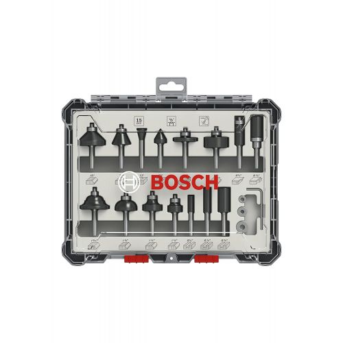  Bosch Professional 2607017473 15-Piece Set Router Bit Set for Wood for Router with 1/4 Inch Shank