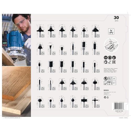  Bosch Professional 2607017476 30-Piece Set Router Bit Set for Wood for Router with 1/4 Inch Shank