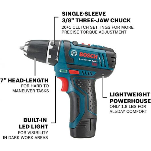  [아마존베스트]Bosch Power Tools Combo Kit CLPK22-120 - 12-Volt Cordless Tool Set with 2 Batteries, Charger and Case & 24 Piece Impact Tough Screwdriving Custom Case System Set SDMS24