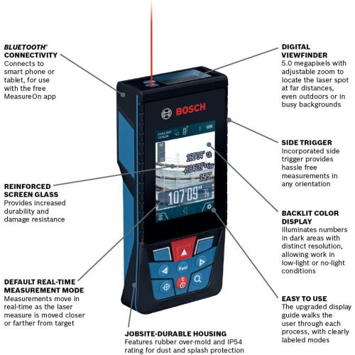  [아마존베스트]BOSCH GLM400C Blaze Outdoor 400 ft Bluetooth Connected Laser Measure with Camera and AA Batteries