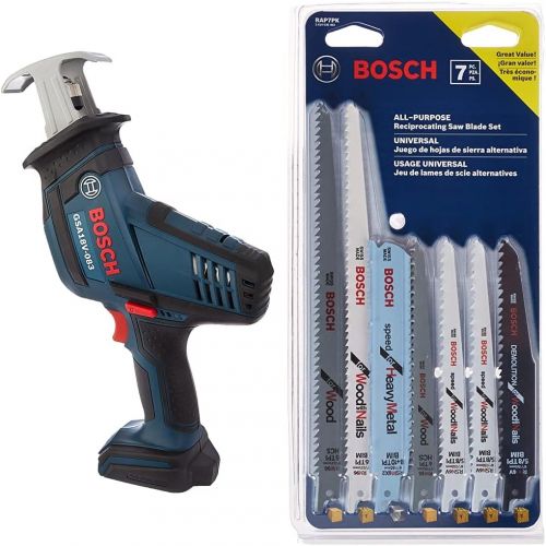  BOSCH GSA18V-083B 18 V Compact Reciprocating Saw Bare Tool with BOSCH RAP7PK 7-Piece Reciprocating Saw Blade Set