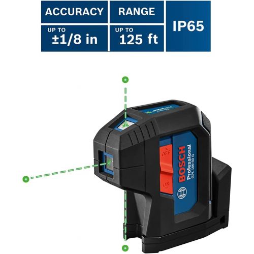  Bosch GPL100-30G 125ft Green 3-Point Self-Leveling Laser with VisiMax Technology and Integrated 360° MultiPurpose Mount