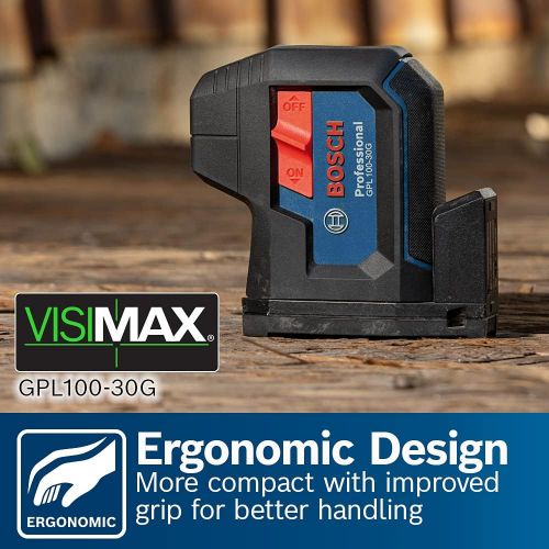  Bosch GPL100-30G 125ft Green 3-Point Self-Leveling Laser with VisiMax Technology and Integrated 360° MultiPurpose Mount