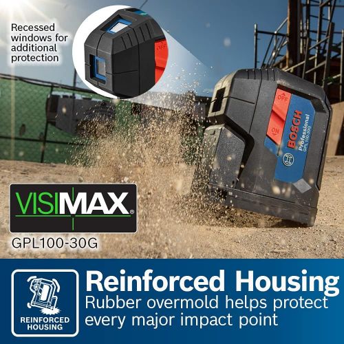  Bosch GPL100-30G 125ft Green 3-Point Self-Leveling Laser with VisiMax Technology and Integrated 360° MultiPurpose Mount