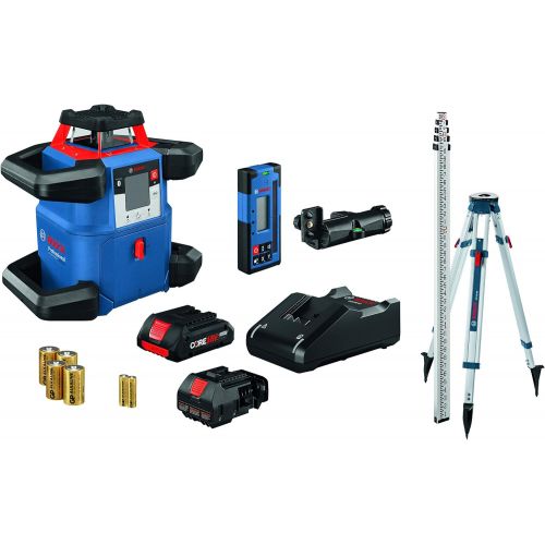  BOSCH REVOLVE4000 GRL4000-80CHK 18V Exterior 4000ft Range Horizontal Self-Leveling Cordless Rotary Laser Kit with Bluetooth Connectivity, Laser Receiver, CORE18V Battery, Tripod an