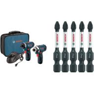 Bosch CLPK27-120 12V Max 2-Tool Combo Kit (Drill/Driver and Impact Driver) with 2 Batteries, Charger and Case & ITPH2205 5 Pc. 2 In. Phillips #2 Impact Tough Screwdriving Bit