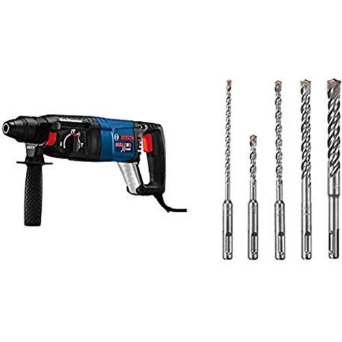  Bosch 11255VSR Bulldog Xtreme - 8 Amp 1 Inch Corded Variable Speed Sds-Plus Concrete/Masonry Rotary Hammer Power Drill with Carrying Case & HCK005 5-Piece S4L SDS-plus Rotary Hamme