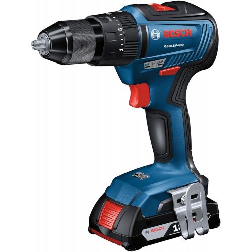  BOSCH GSB18V-490B12 18V EC Brushless 1/2 In. Hammer Drill/Driver Kit with (1) 2.0 Ah SlimPack Battery