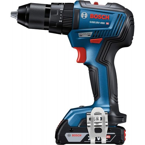  BOSCH GSB18V-490B12 18V EC Brushless 1/2 In. Hammer Drill/Driver Kit with (1) 2.0 Ah SlimPack Battery