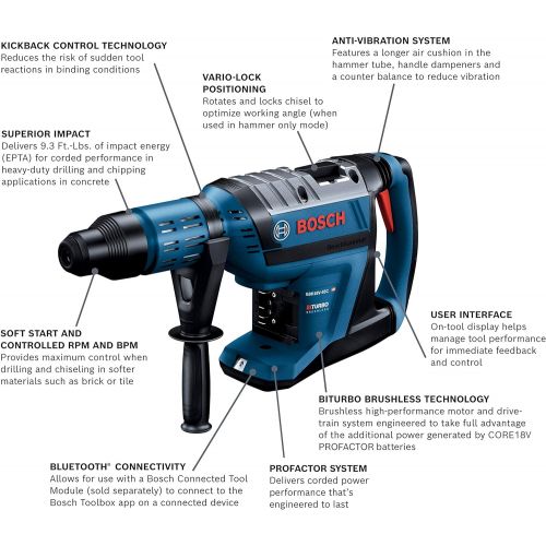  Bosch PROFACTOR 18V HITMAN GBH18V-45CK Cordless SDS-max 1-7/8 In. Rotary Hammer with BiTurbo Brushless Technology, Battery Not Included