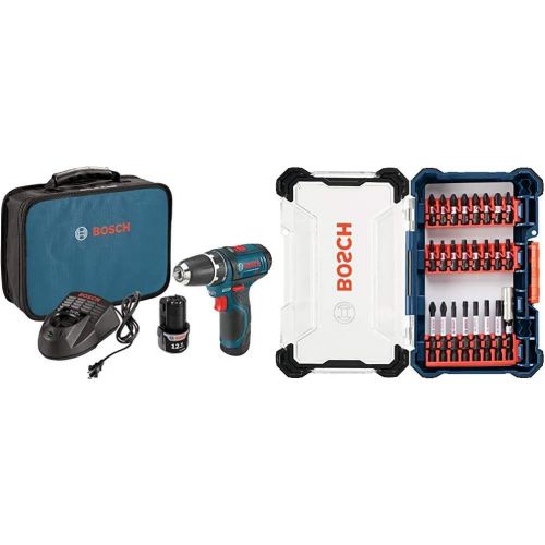  Bosch PS31-2A 12V Max 3/8 Drill/Driver and 24 Piece Impact Tough Screwdriving Custom Case System Set SDMS24