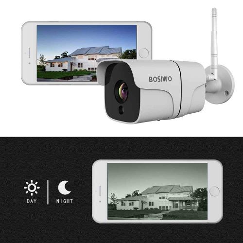  BOSIWO WiFi Camera Outdoor, Alexa Echo Show Camera，1080P HD Night Vision Bullet Cameras, Waterproof Security Camera,Motion Detection AlarmRecording IP Cameras for Indoor Outdoor,Support