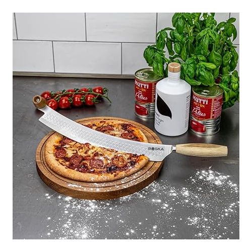  BOSKA Stainless Steel Cheese Knife - For All Types of Cheese Pizza - Multi-Functional Cheese Slicer - Handheld Slicer - Silver Non-Stick Oak Wood - Dishwasher Safe - For Kitchen Cooking