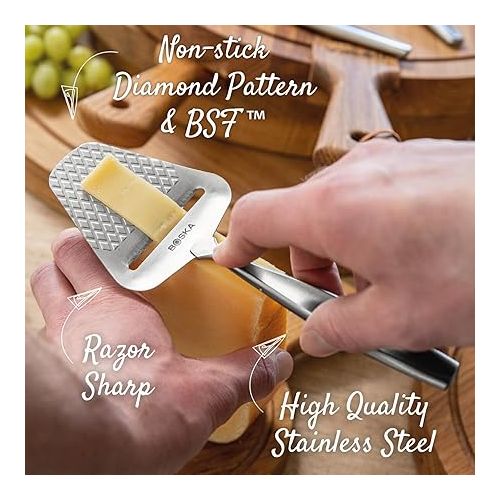  BOSKA Monaco+ Premium Cheese Slicer - Award Winning Cheese Cutter for Block Cheese, Cheddar up to Parmesan - Quilted Pattern reduces Resistance - Non-stick & Ergonomic Handheld