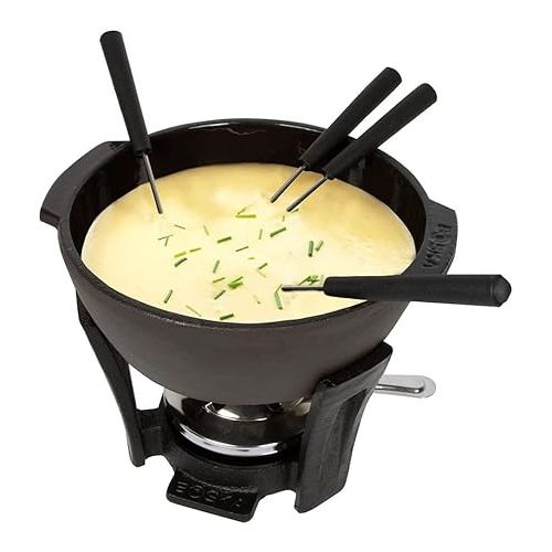  Boska Cheese Fondue Party Set - Black Cast Iron Fondue Pot for Cheese, Meat, and Chocolate - Suitable for Every Stove - Wedding Registry Items for up to 4 Persons