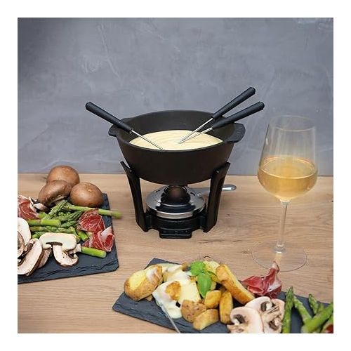  Boska Cheese Fondue Party Set - Black Cast Iron Fondue Pot for Cheese, Meat, and Chocolate - Suitable for Every Stove - Wedding Registry Items for up to 4 Persons