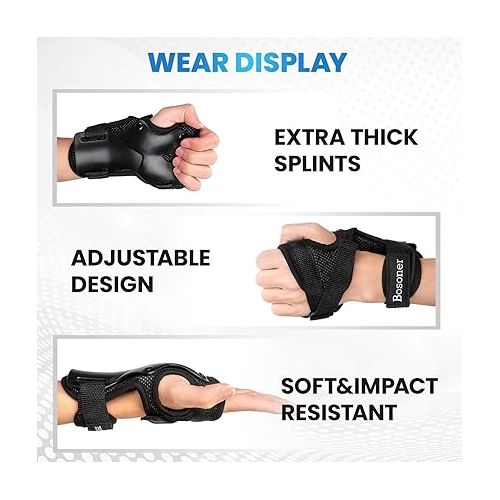  Wrist Guard, BOSONER Wrist Guards for Roller Skating, Skateboarding, Wristsavers Brace Protective Gear for Adults/Kids/Youth (1 Pair)