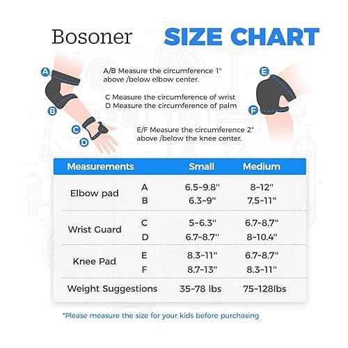  BOSONER Kids/Youth Knee Pads Elbow Pads Wrist Guards Set for 3-15 Years, Child Protective Gear Set for Roller Skates, Cycling, BMX Bike, Skateboard, Inline Skating, Scooter Riding Sports…