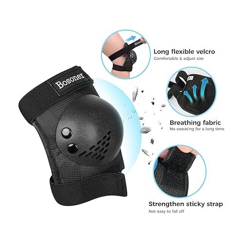  BOSONER Kids/Youth Knee Pad Elbow Pads for Roller Skates Cycling BMX Bike Skateboard Inline Rollerblading, Skating Skatings Scooter Riding Sports