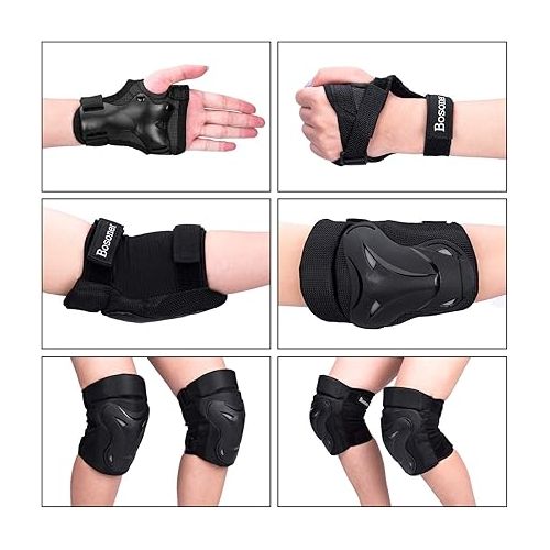  BOSONER Adult/Child Knee Pad Elbow Pads Guards Protective Gear Set for Roller Skates Cycling BMX Bike Skateboard Inline Skatings Scooter Riding Sports