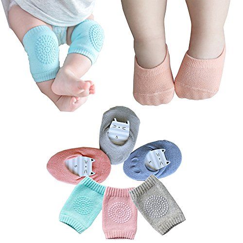  [아마존베스트]BOSONER Baby Crawling Anti-Slip Knee and Anti Slip Baby Boys Girls Socks Best Infant Gift, Unisex Baby Toddlers Kneepads 3 Pairs, Soft Cotton Assorted Boys Girls Grip Walkers Socks 3 Pairs