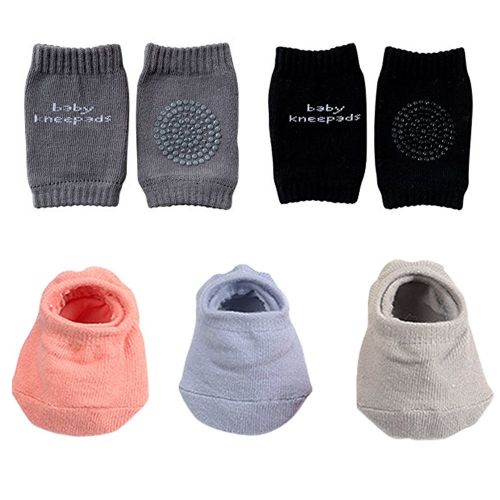  [아마존베스트]BOSONER Baby Crawling Anti-Slip Knee and Anti Slip Baby Boys Girls Socks Best Infant Gift, Unisex Baby Toddlers Kneepads 2 Pairs, Soft Cotton Assorted Boys Girls Grip Walkers Socks 3 Pairs