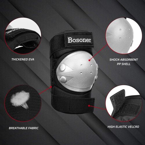  BOSONER Adult/Child Knee Pads Elbow Pads Guards Protective Gear Set for Cycling Bike Skateboarding Inline Roller Skating Bicycle Scooter, Wrist Guards Youth Kids Adults for Multi-Sports Ou