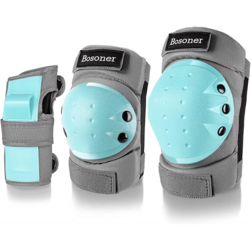  BOSONER Adult/Child Knee Pads Elbow Pads Guards Protective Gear Set for Cycling Bike Skateboarding Inline Roller Skating Bicycle Scooter, Wrist Guards Youth Kids Adults for Multi-S