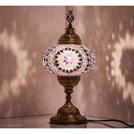 New BOSPHORUS Stunning Handmade Turkish Moroccan Mosaic Glass Table Desk Bedside Lamp Light with Bronze Base Purple