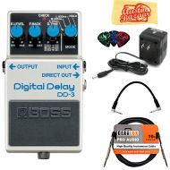 BOSS Boss DD-3 Digital Delay Bundle with Power Supply, Instrument Cable, Patch Cable, Picks, and Austin Bazaar Polishing Cloth