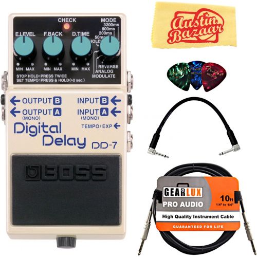  BOSS Boss DD-7 Digital Delay Bundle with Instrument Cable, Patch Cable, Picks, and Austin Bazaar Polishing Cloth