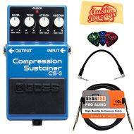 BOSS Boss CS-3 Compressor/Sustainer Bundle with Instrument Cable, Patch Cable, Picks, and Austin Bazaar Polishing Cloth