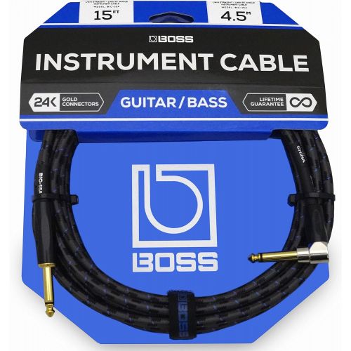  BOSS 15-Feet (4.5m) Instrument Cable, Straight/Angle ¼” Jack (BIC-15A)