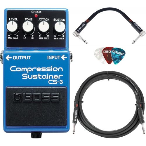  Boss CS-3 Compressor/Sustainer Bundle with Instrument Cable, Patch Cable, Picks, and Austin Bazaar Polishing Cloth
