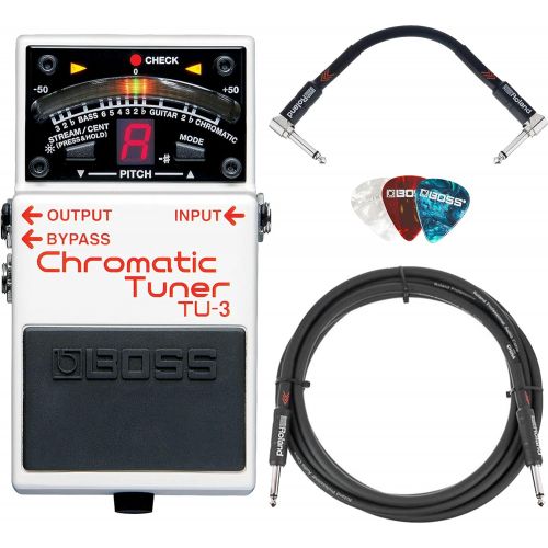  Boss TU-3 Chromatic Tuner Bundle with Instrument Cable, Patch Cable, Picks, and Austin Bazaar Polishing Cloth