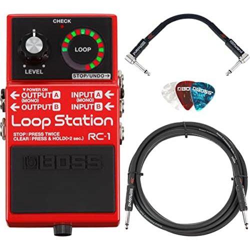  BOSS RC-3 Loop Station Bundle with Power Supply, Instrument Cable, Patch Cable, Picks, and Austin Bazaar Polishing Cloth
