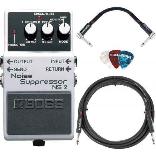  Boss NS-2 Noise Suppressor Bundle with Instrument Cable, Patch Cable, Picks, and Austin Bazaar Polishing Cloth