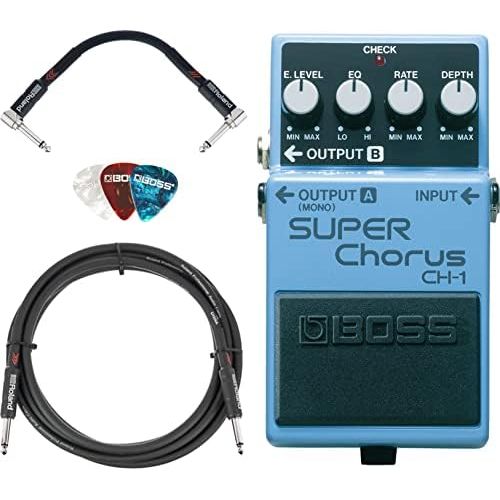  Boss CH-1 Super Chorus Bundle with Roland 10ft Instrument Cable, Roland 6in Patch Cable, and Picks