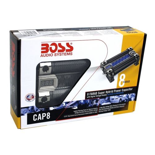  NEW BOSS CAP8 8 FARAD LED Digital Car Power Capacitor Cap + 0 Gauge Wiring Kit