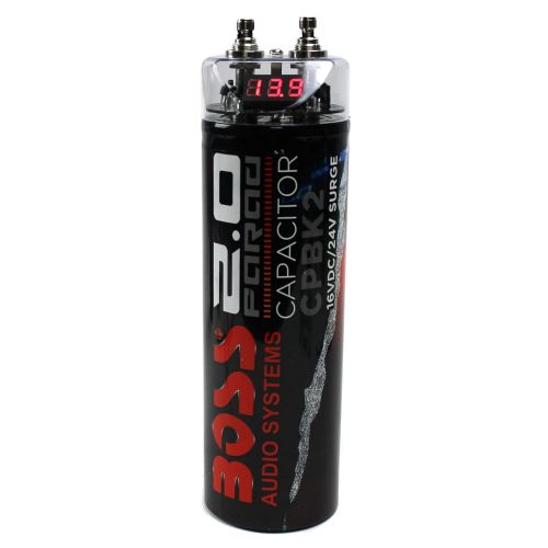  BOSS AUDIO Boss CPBK2 2 Farad 20-Volt Digital Voltage Car Audio Power Capacitor, LED Black (2 Pack)