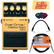 BOSS Audio Systems Boss OS-2 OverDrive/Distortion Bundle with Instrument Cable, Patch Cable, Picks, and Austin Bazaar Polishing Cloth