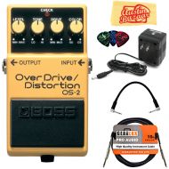 BOSS Audio Systems Boss OS-2 OverDrive/Distortion Bundle with Power Supply, Instrument Cable, Patch Cable, Picks, and Austin Bazaar Polishing Cloth